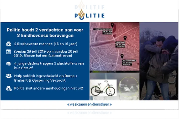 Politie houdt 2 verdachten van 3 Eindhovense straatroven aan
