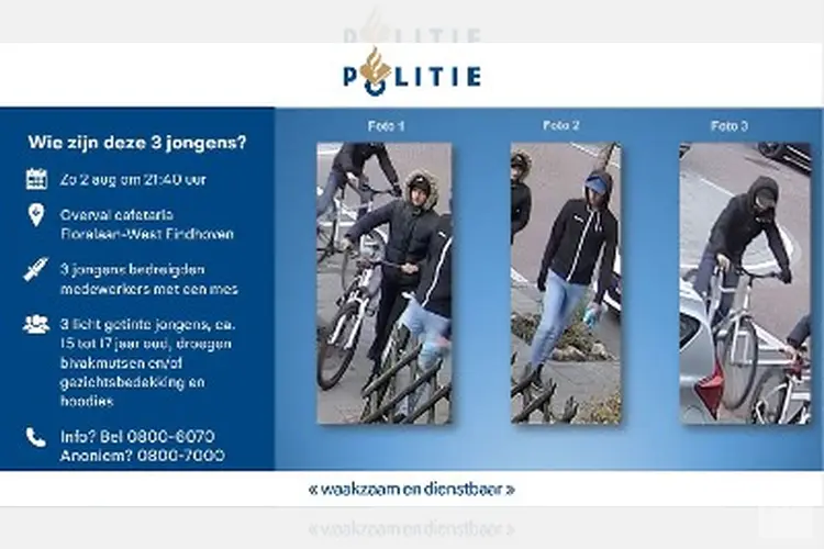 Herkenning gevraagd 3 jonge daders overval cafetaria Floraanlaan-West