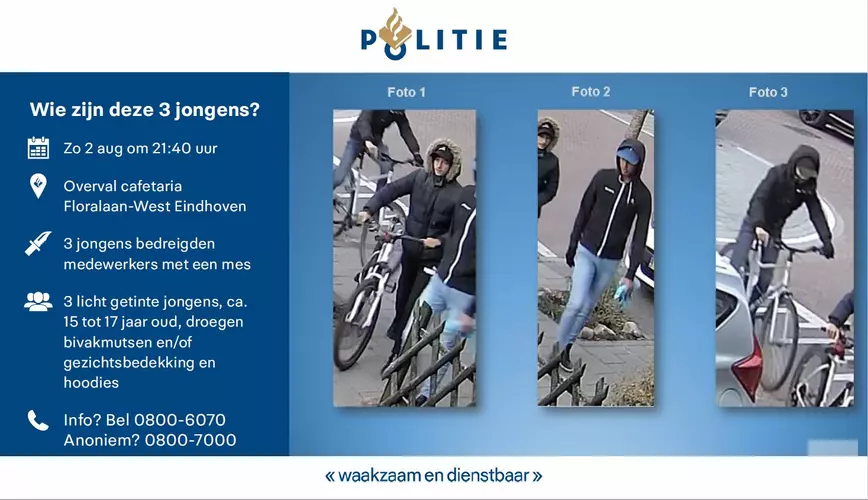 Gezocht: Herkenning gevraagd 3 jonge daders overval cafetaria Floralaan West