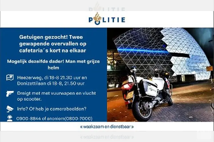 Getuigen gezocht! Mogelijk zelfde dader bij 2 gewapende overvallen op cafetaria´s