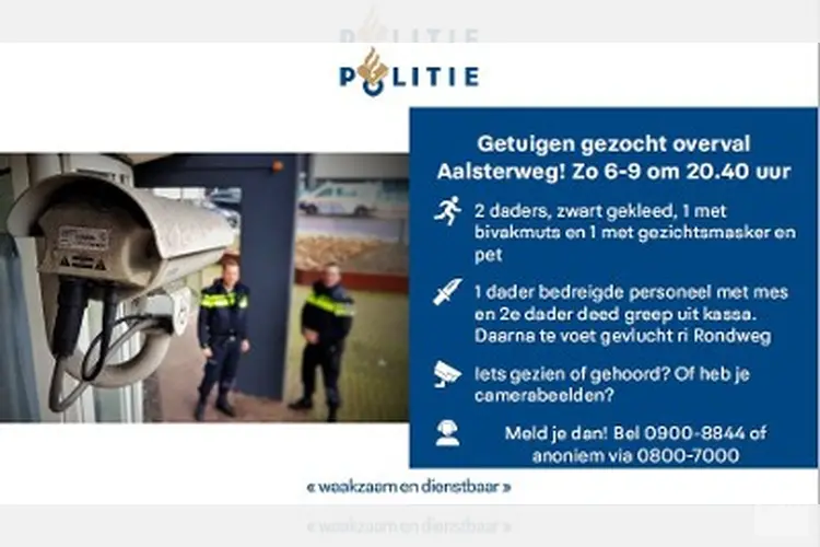 Getuigen gezocht gewapende overval eetgelegenheid